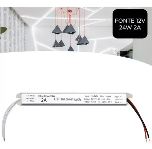 Fonte Slim Driver Para Perfil Fita De Led 12v 2a 24w