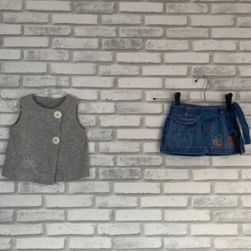Kit Bata Cinza Green + Mini Saia Jeans Di Forini 18 Meses