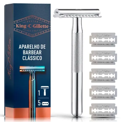 Aparelho de Barbear King C. Gillette Clássico + 5 Lâminas