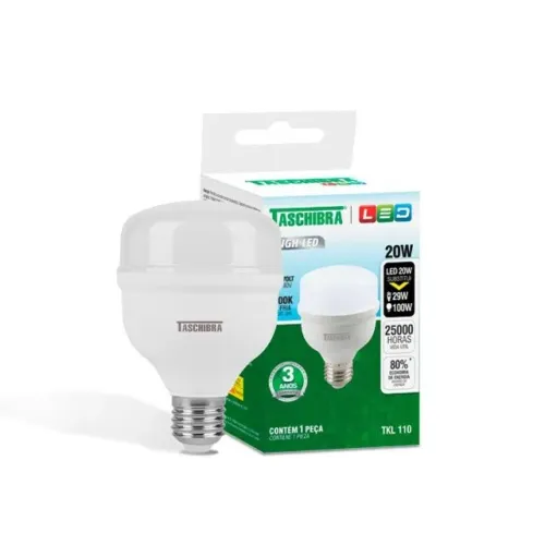 LÂMPADA LED BULBO 20W BIVOLT BRANCA FRIA TASCHIBRA