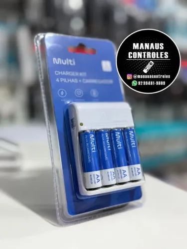 Carregador de Pilha AA Multi + 4 Pilhas Recarregáveis