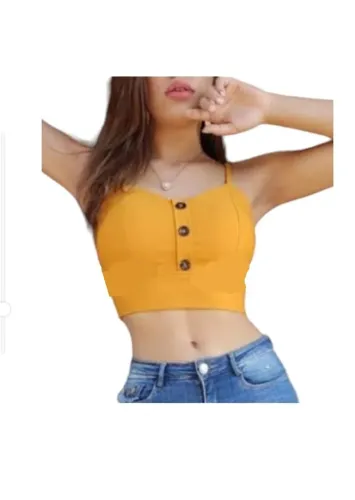 Top cropped amarelo com botões