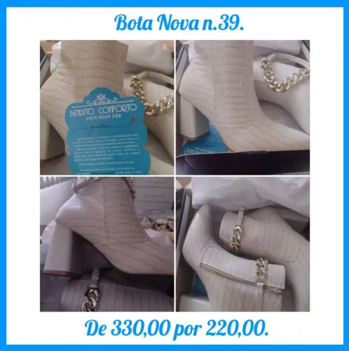 Bota Cano Curto Salto Bloco Croco Napa Offwhite n.39 - Conforto e Estilo!