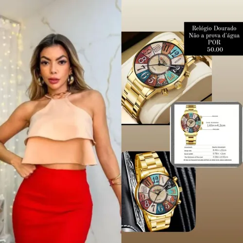 Kit Blusa Cropped+ Relógio Dourado - Elegância e Estilo