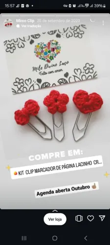 Kit Clip 3 und  Marcador de Página Laço Crochê