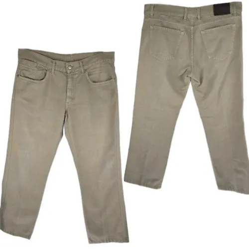 Calça Ermenegildo zegna 44 estilo sarja bege com detalhes marrom