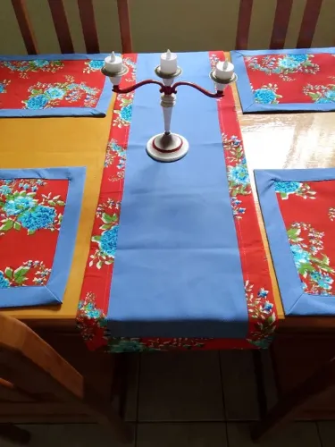 Jogo americano com caminho de mesa 4 lugares estampa vintage caipira