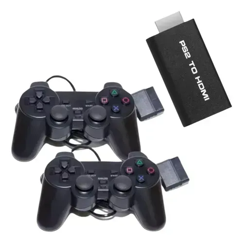 Kit Compatível Para Ps2 Com 2 Controles Com Fio + Ps2hdmi