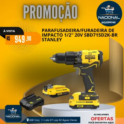 PARAFUSADEIRA/FURADEIRA DE IMPACTO 1/2" BATERIA 20V SBD715D2K-BR STANLEY