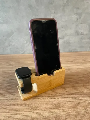 Suporte de madeira / dock station para Apple Watch e iPhone
