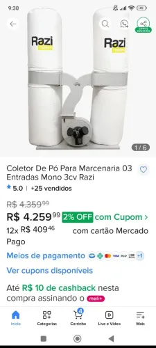 Coletor de pó para marcenaria 