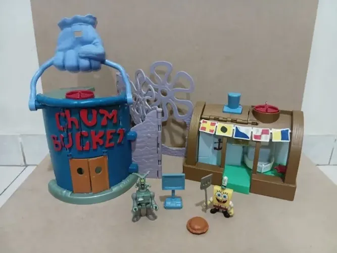 bob esponja - lanchonete siri cascudo e balde de lixo - imaginext