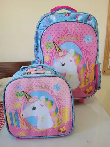 Mochila escolar unicórnio com lancheira 