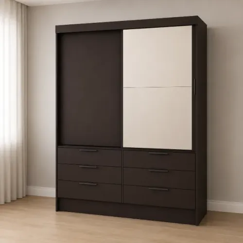 Guarda Roupa África com Espelho Preto Fosco (Frete Grátis)
