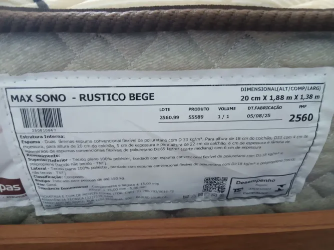 Vendo colchão de espuma casal Max Sono ortopédico  D33. Colchão  com 1 mês de uso.