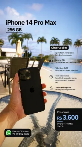 iPhone 14 Pro Max 256GB ? 78% bateria ? OLED nova ? R$3.600 ? *