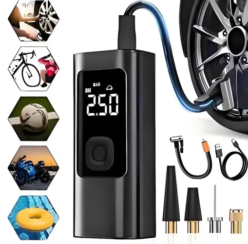 Bomba de Ar Elétrica 12V Compressor Portátil para Pneus de Carro, Moto, Bicicleta 