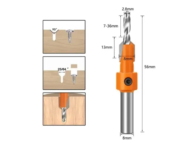 Broca Roteador com Escareador Madeira Haste 56mm - 05pcs  