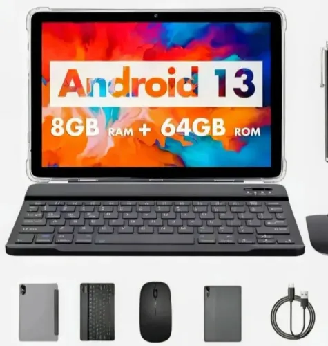 Tablet Pritom 10.1" Android 13 com mouse teclado e capa
