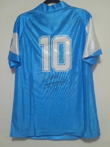 Camisa Napoli Campeão Supercopa Itália 1990 #10 Maradona Autografada Certificada