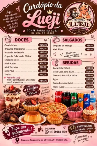 Cardápio da Confeitaria da Lueji Rainha do Sabor