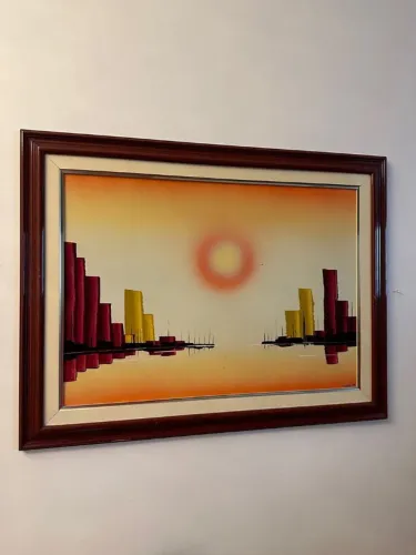quadro paisagem por do sol na água