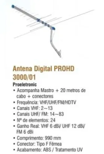 ANTENA DIGITAL PROHD3000 PROELETRONIC