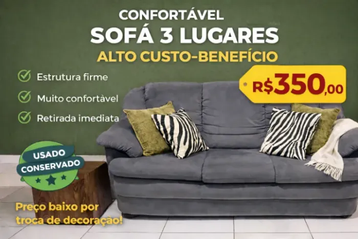 Sofá 3 Lugares Confortável | Ótimo Estado