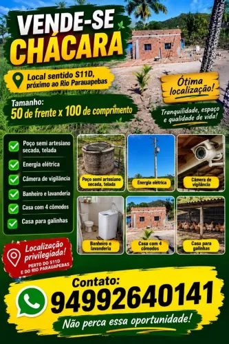 Chácara 50 por 100 próximo ao rio Parauapebas sentido S11D