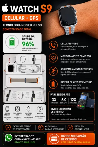 Apple Watch Series S9 Cellular + GPS Original | Bateria 96% | Caixa e Acessórios