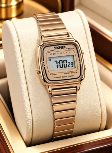 Relógio de pulso Feminino Digital Skmei Rose Aço Inox PROVA D'ÁGUA Novo