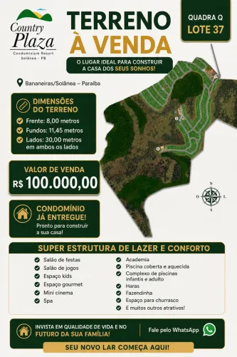 ? Terreno à Venda - Condomínio Country Plaza | Bananeiras/Solânea - PB