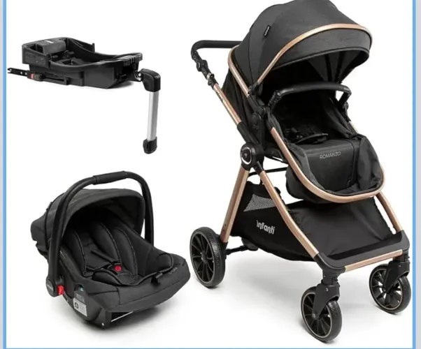 Travel System Infanti, Romanzo Trio, com Isofix, Preto Bronze
