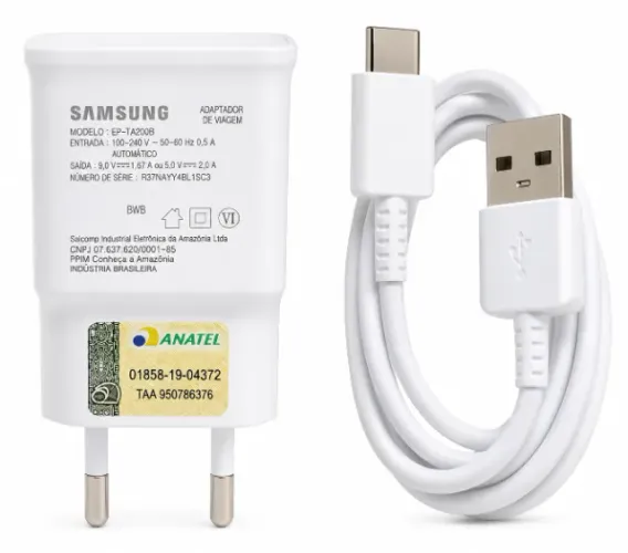 carregador samsung usb-c de parede carregamento rápida 15w fabricado no brasil