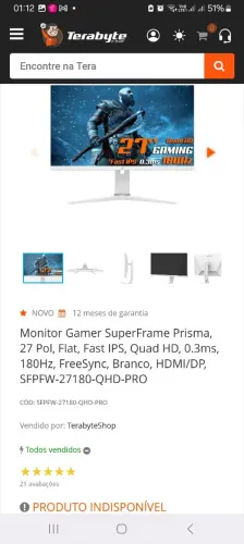 Monitor Gamer SuperFrame Prisma 27" Quad HD 180Hz 0,3ms