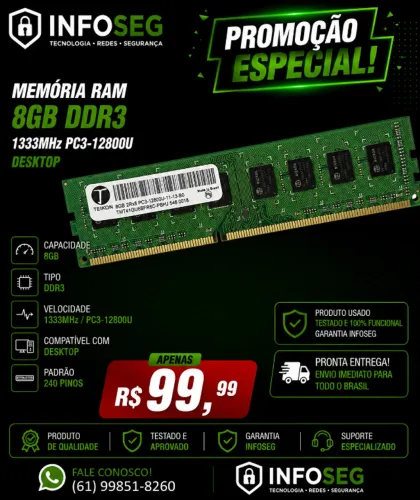 Memória DDr3 8GB 12800u Para PC