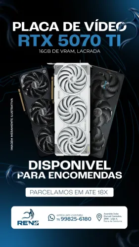 (Renz Informática) (ENCOMENDA) Placa de vídeo Nvidia RTX 5070 Ti 16GB GDDR7 NOVA LACRADA