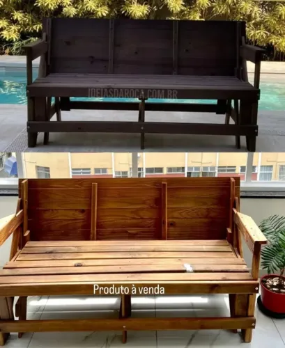 Banco que vira Mesa 6 Lugares - Madeira Maciça (Ideias da Roça)