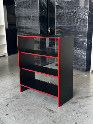 BALCÃO VITRINE PRETO COM FITA VERMELHA (temos outras cores disponíveis)