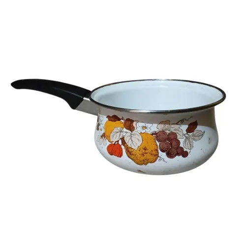 Panela Esmaltada Antiga Ágata Vintage Estampa Frutas (Anos 70/80)