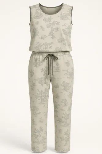 Conjunto Linho estampado areia - tamanho 46