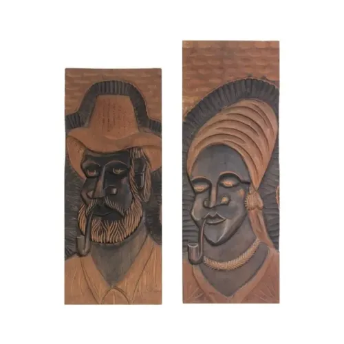 Quadros Madeira Entalhada Arte Africana 82x30cm Antigos