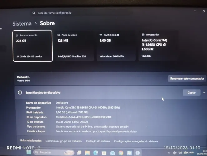 Notebook Dell Vostro 3480 ? i5 8ª Geração / 8GB RAM / SSD 240GB