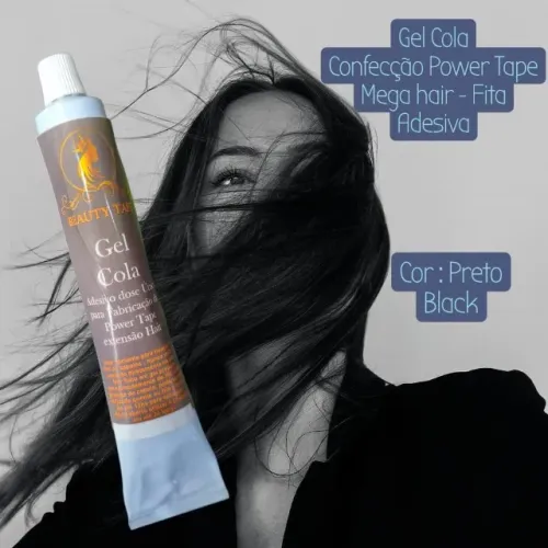 gel cola para confecção de mega hair fita adesiva 30g-preto