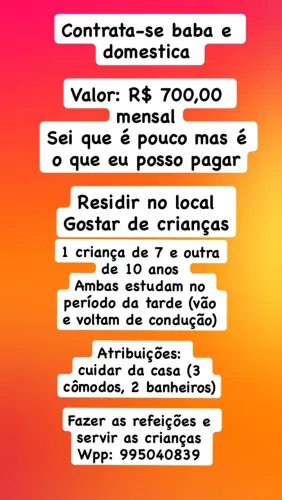 Contrata-se baba/domestica