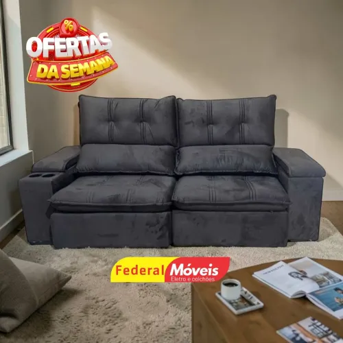 Sofá Retrátil Veludo Marrom 2,25m Moderno - Entregamos