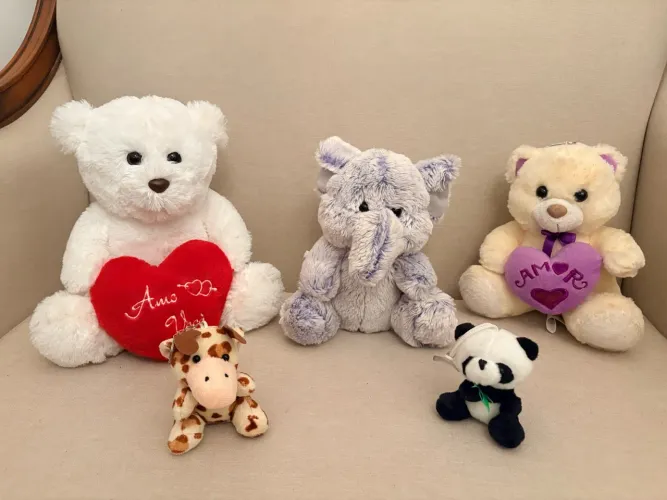 Kit Lote 5 Pelúcias (Ursos, Elefante E Miniaturas)