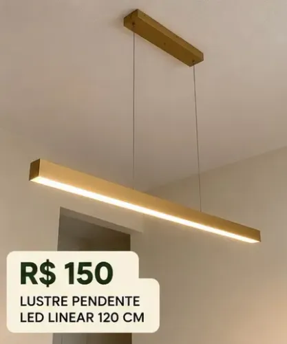 Pendente LED Linear Dourado 120 cm