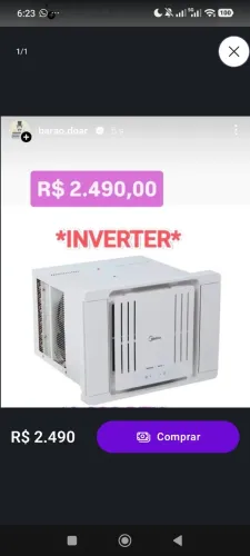 Ar Janela Springer Midea INVERTER 7.50 BTUs + 127V +  Nota + 1 Ano Garantia+ Cartão 12X 