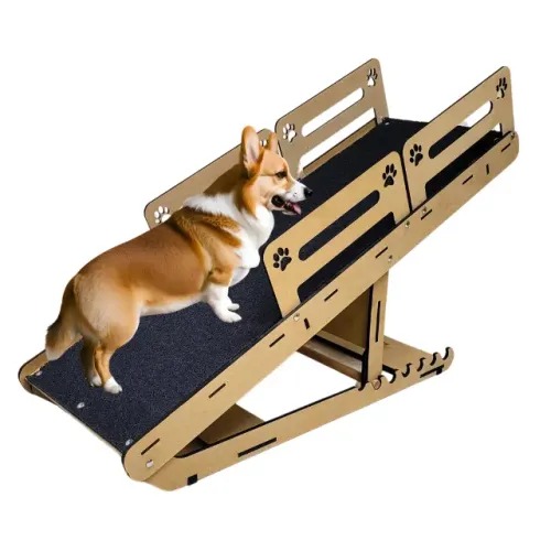 Rampa Pet Regulável 7 níveis Natural Capacho Guarda Corpo